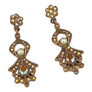 Vintage Kirks Folly Earrings Gold Tone Simulated Pearl AB Crystals 4H